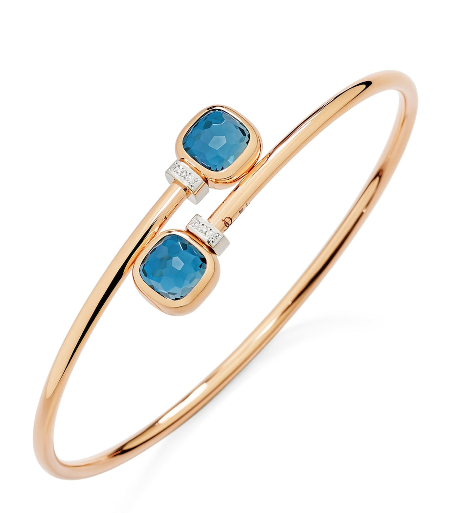 Mixed Gold, Blue Topaz and Diamond Nudo Bangle