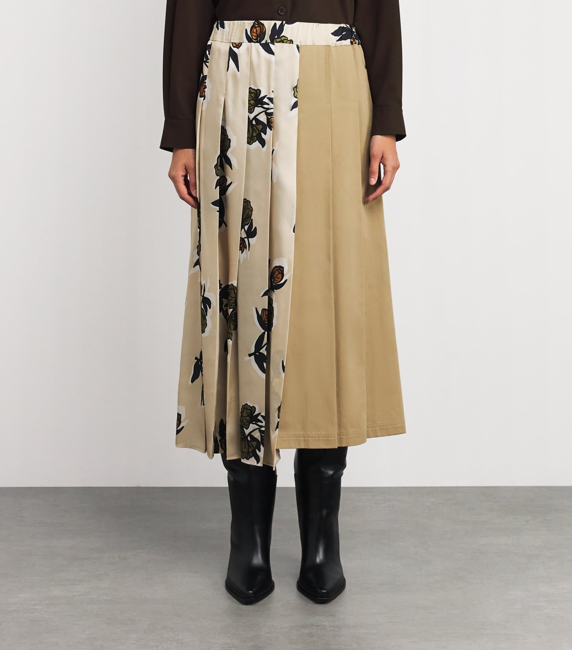 Beige Pleated Midi Skirt