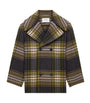 Grey Virgin Wool Check Pea Coat
