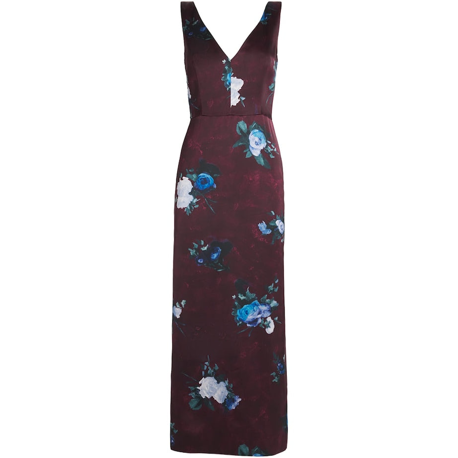 Satin Floral Cocktail Midi Dress