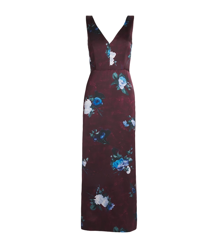 Satin Floral Cocktail Midi Dress