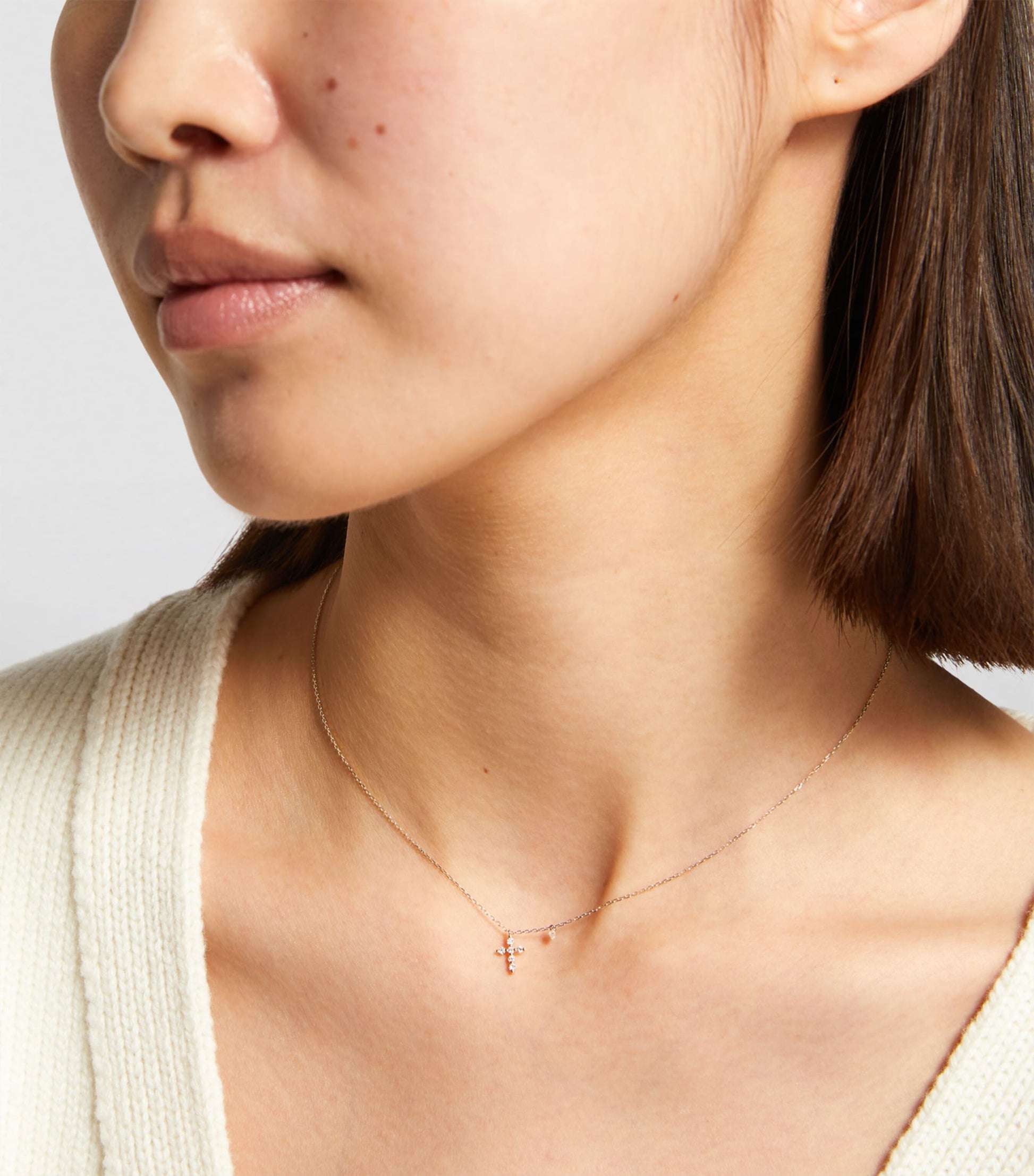 Persée Yellow Gold and Diamond Symbols Cross Necklace