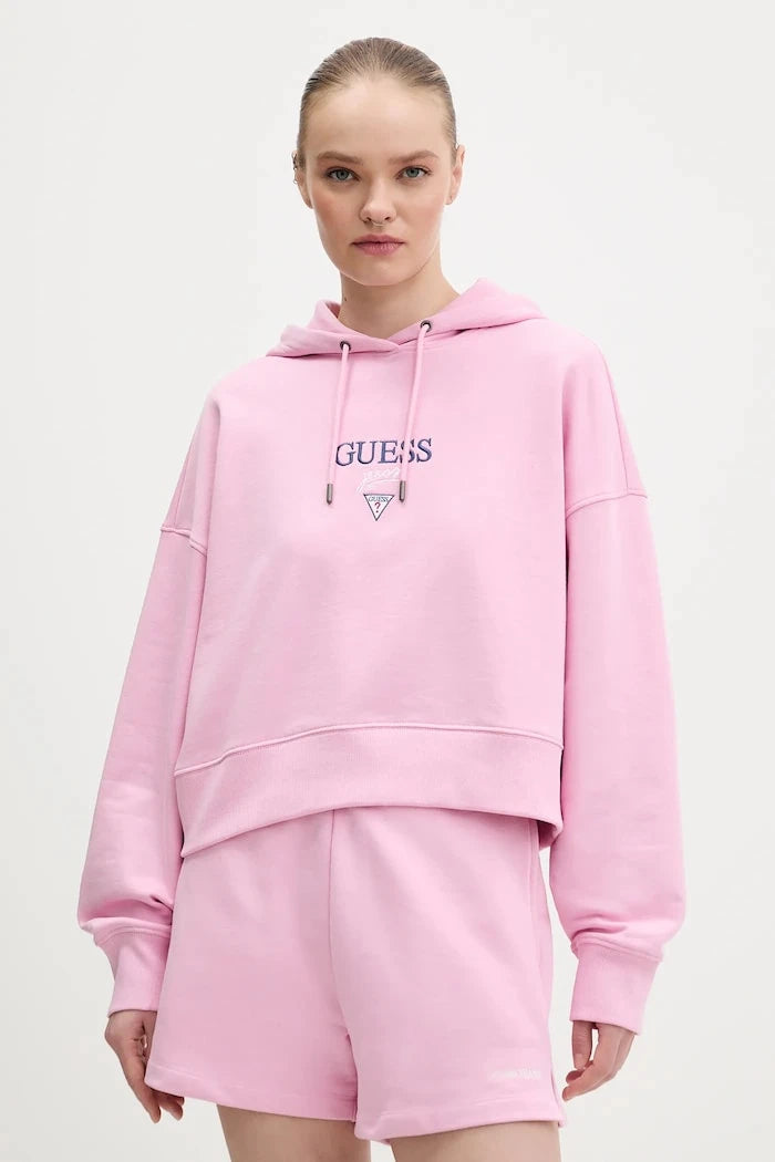 Guess Jeans kadın pamuklu kapüşonlu sweatshirt