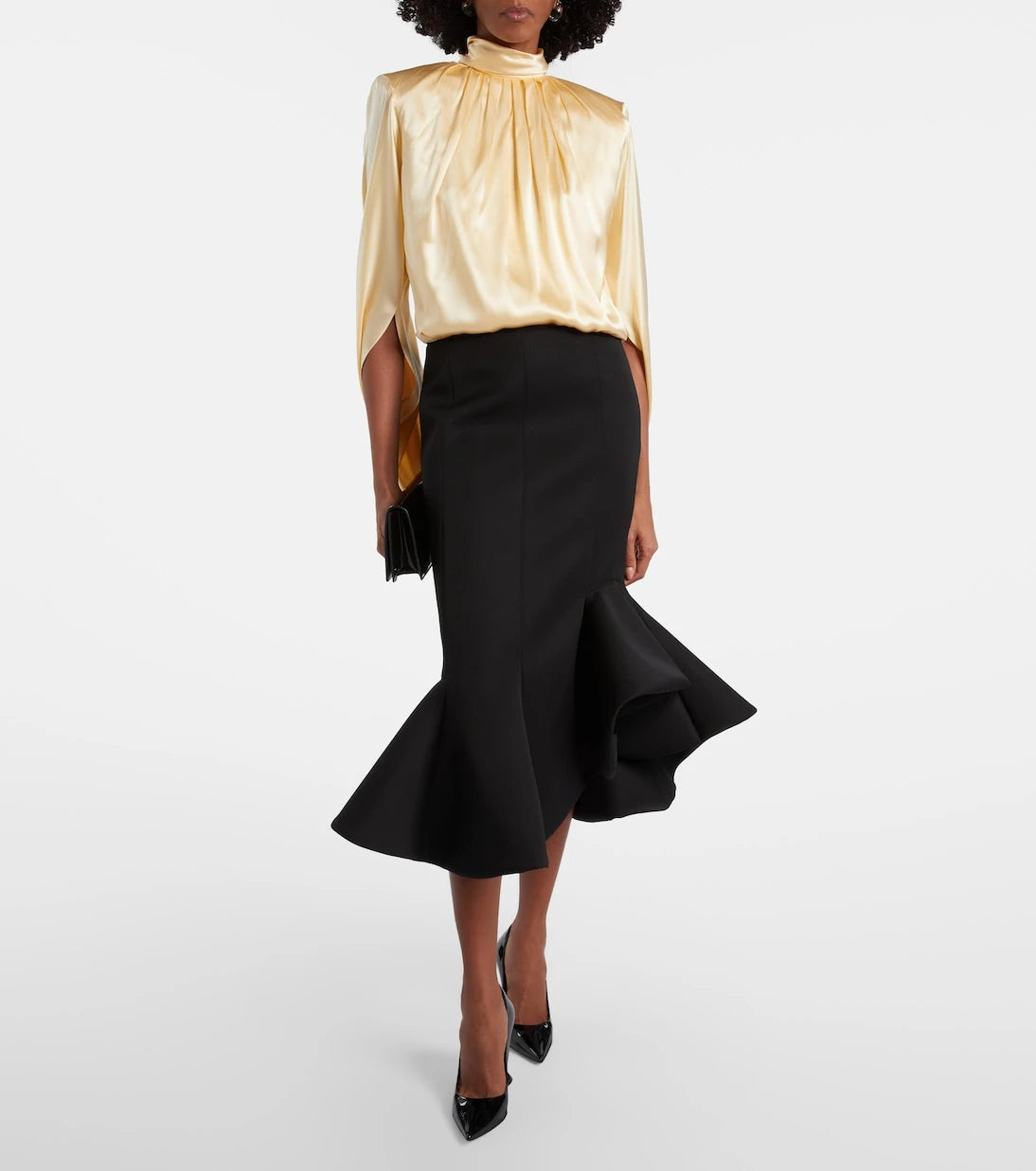 Mugler - Asymmetric ruffled wool-blend midi skirt