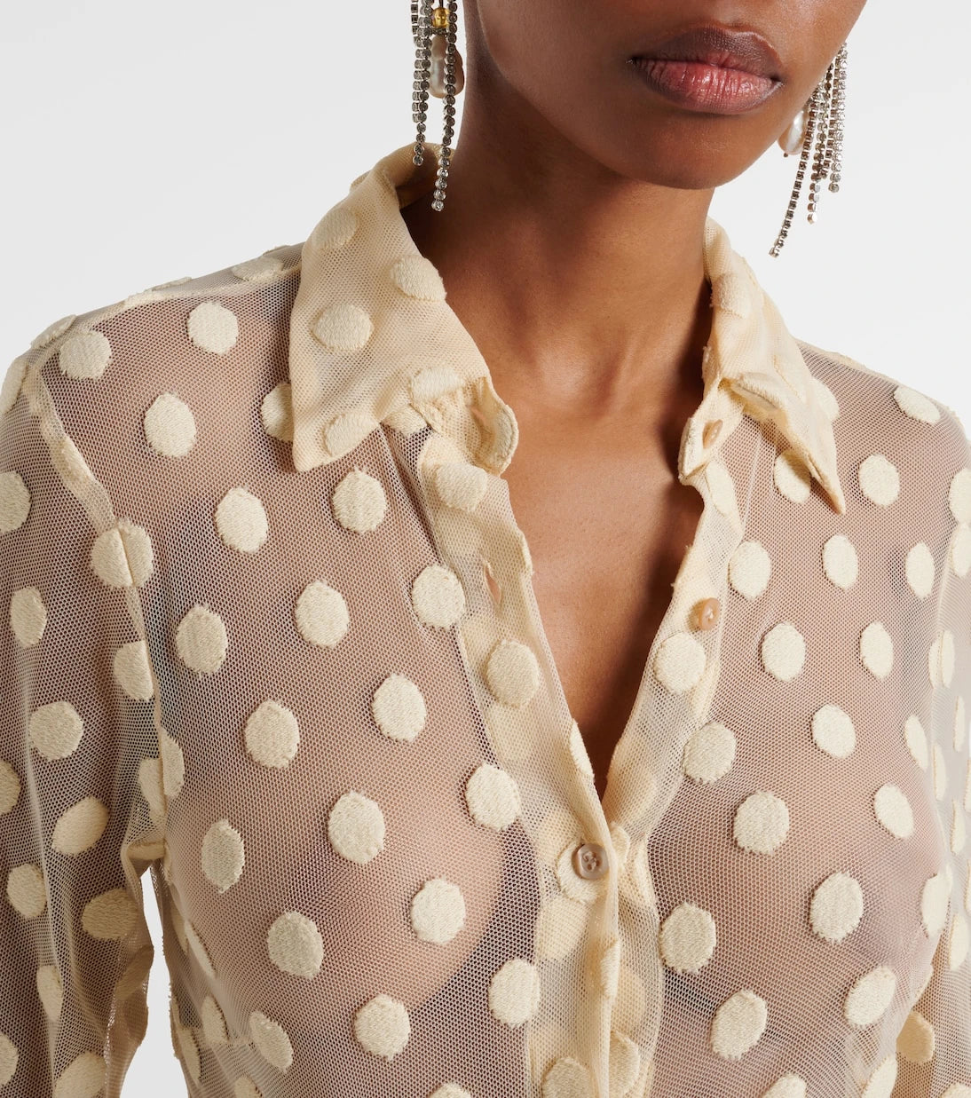 Dries Van Noten - Polka-dot cotton-blend mesh shirt