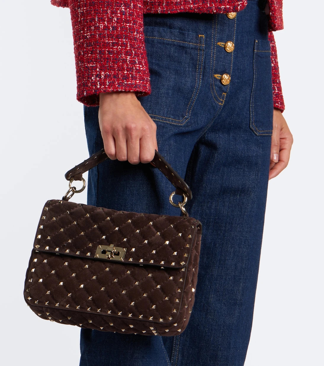Valentino Garavani - Rockstud Spike Medium suede top-handle bag