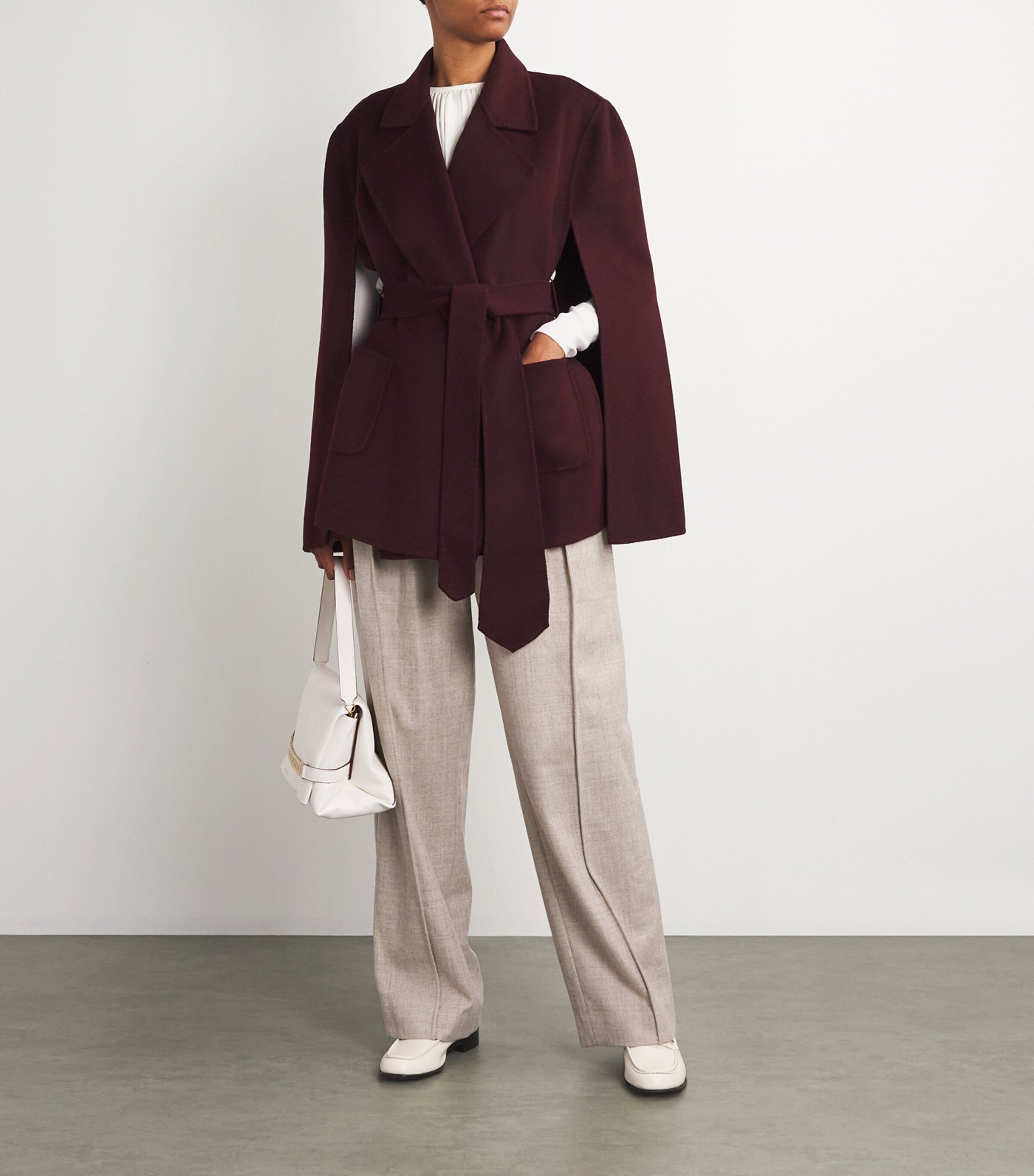 Burgundy Cashmere Tie-Waist Cape