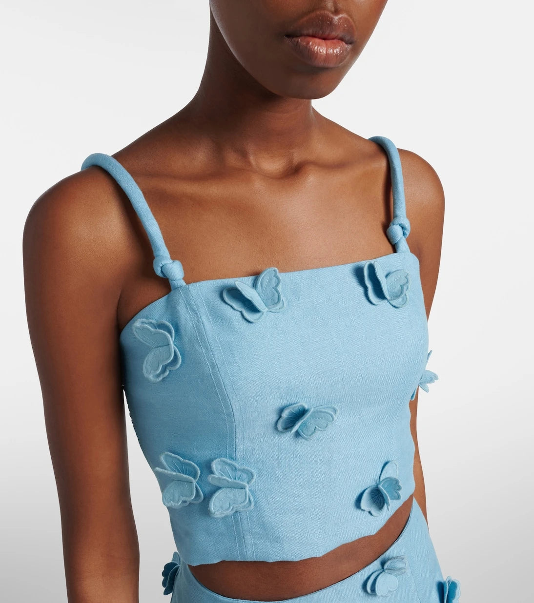 Farm Rio - Patch-appliqué linen crop top