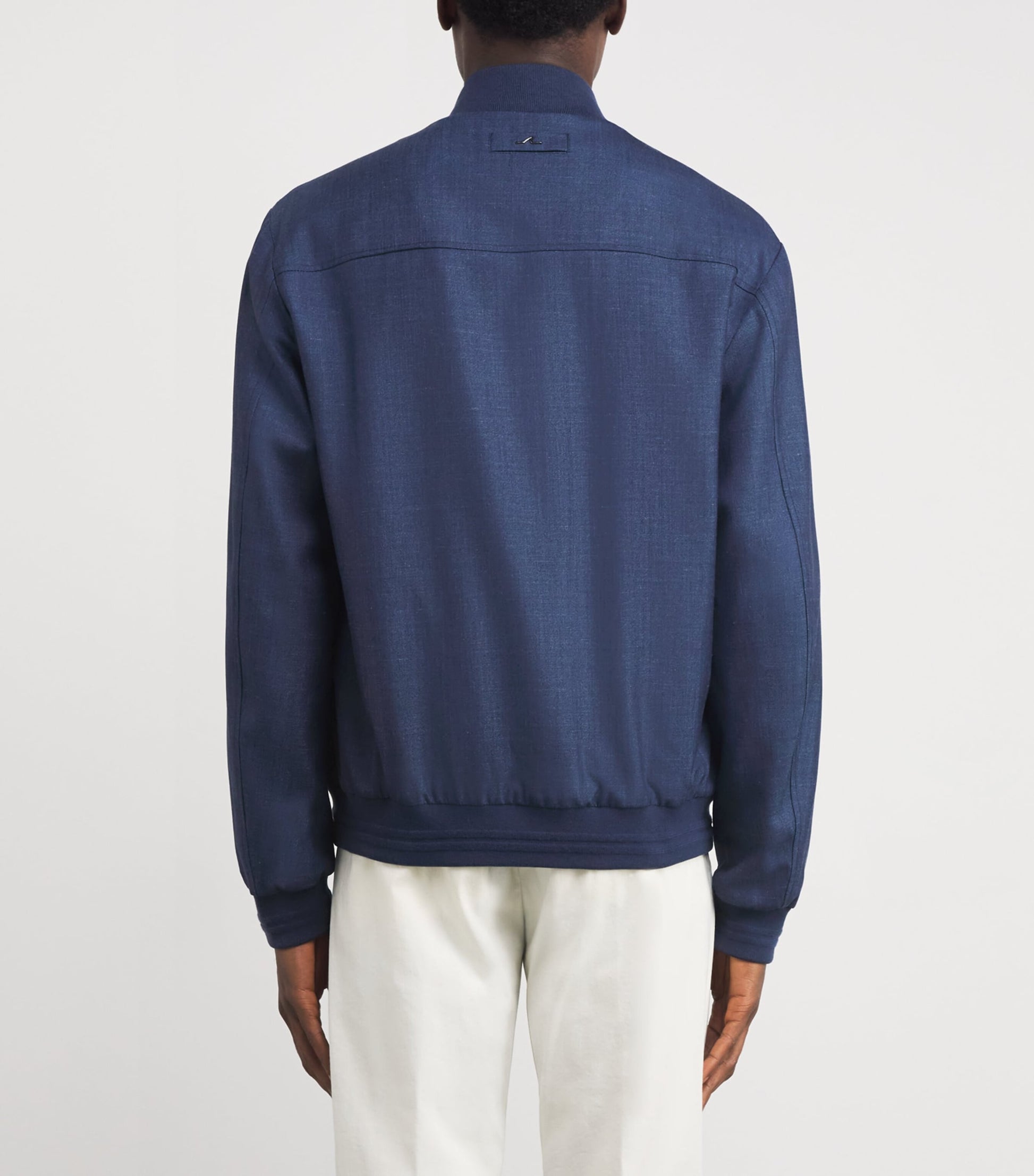 Paul & Shark Navy Wool-Silk-Linen-Blend Bomber Jacket
