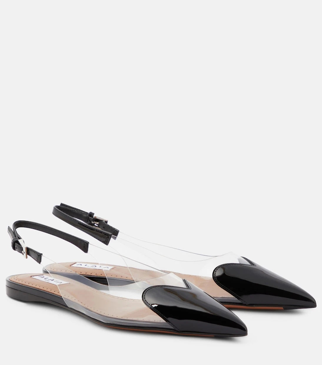 Alaïa - Le Cœur patent leather and PU slingback flats