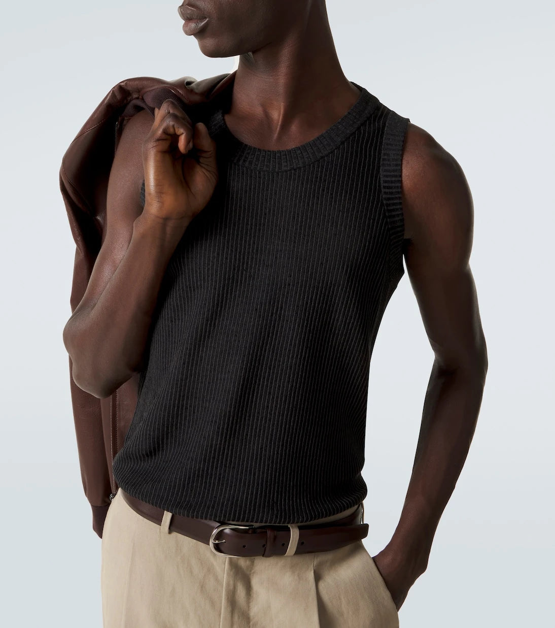 Brioni - Ribbed-knit cotton, linen, and silk tank top