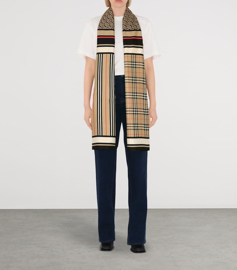 Beige Silk Montage Scarf