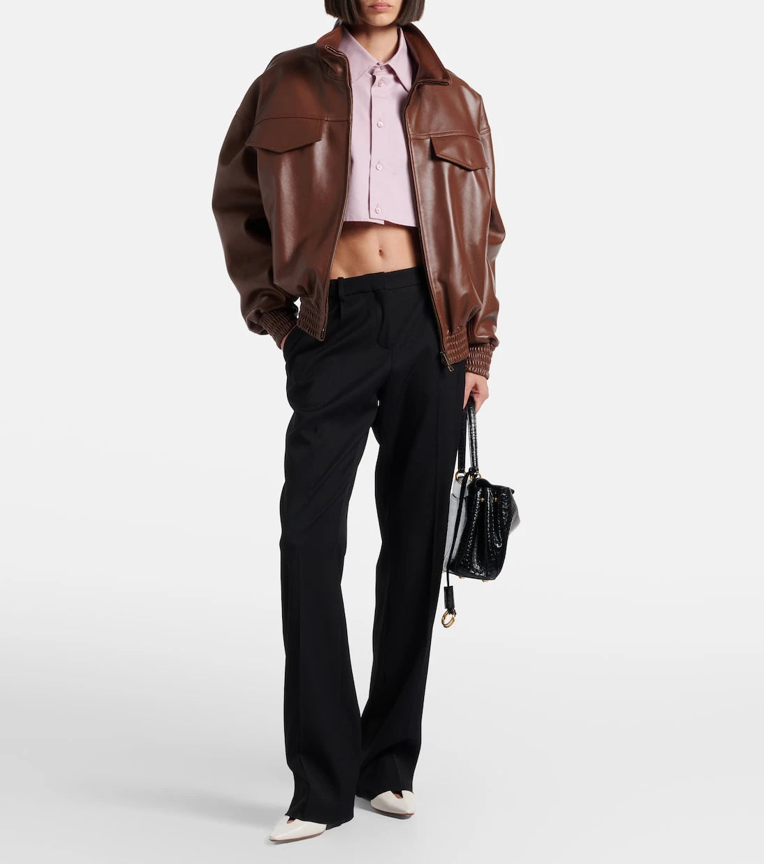 Balenciaga - Cropped oversized leather jacket