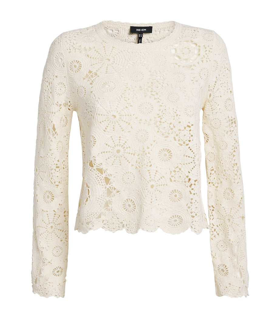 Ivory Crochet Long-Sleeve Top