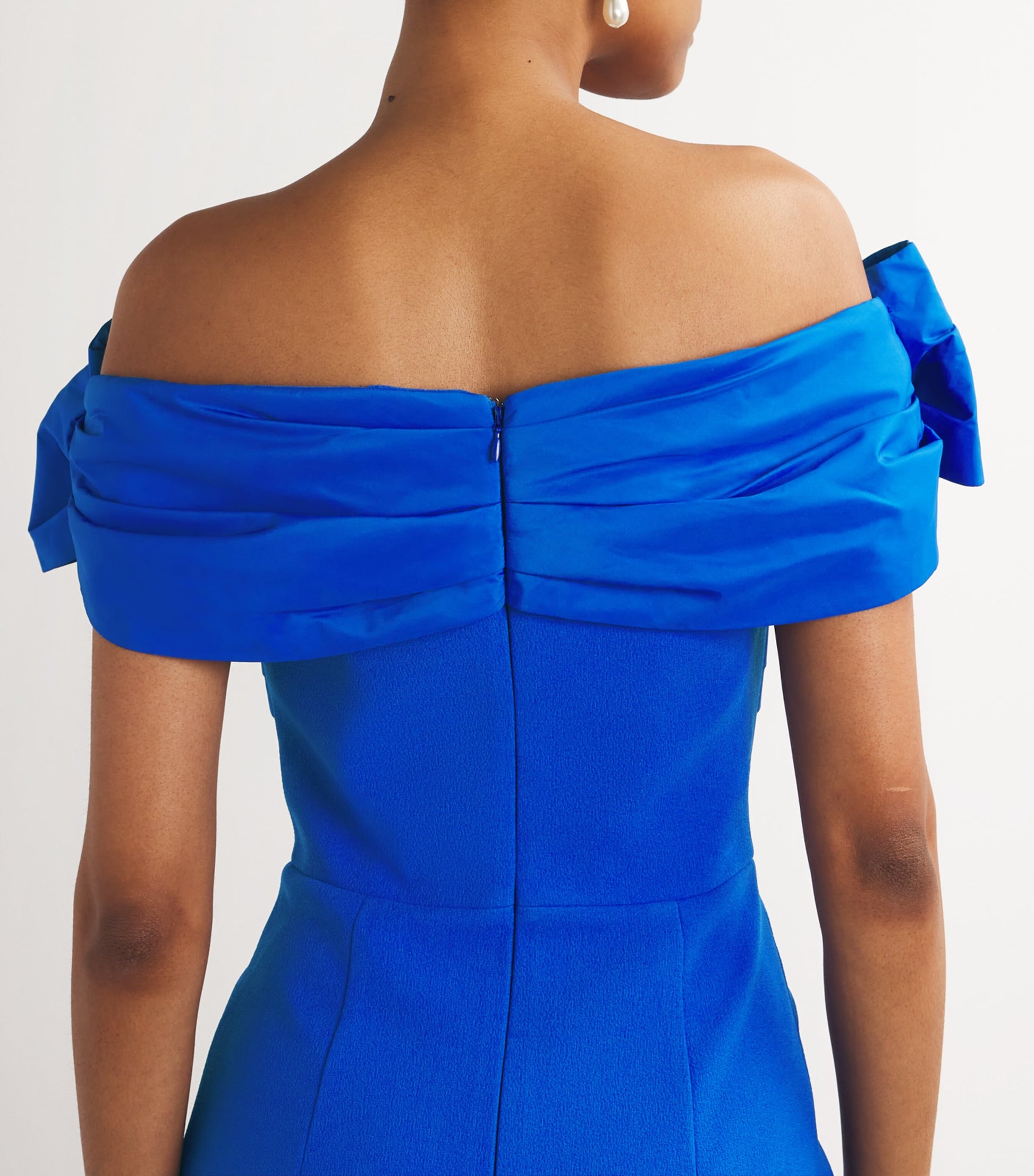 Rebecca Vallance Blue Off-The-Shoulder Antonella Gown