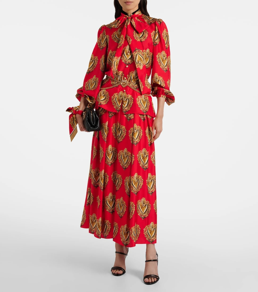 Dolce&Gabbana - تنورة طويلة من الساتان الحريري المطبوع