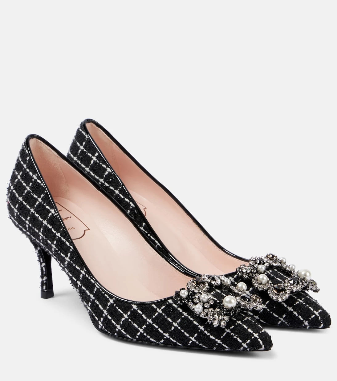 Roger Vivier - Flower Strass 65 leather-trimmed bouclé pumps