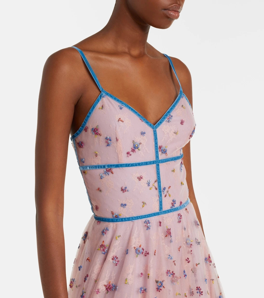 Costarellos - Floral lace-trimmed tulle gown