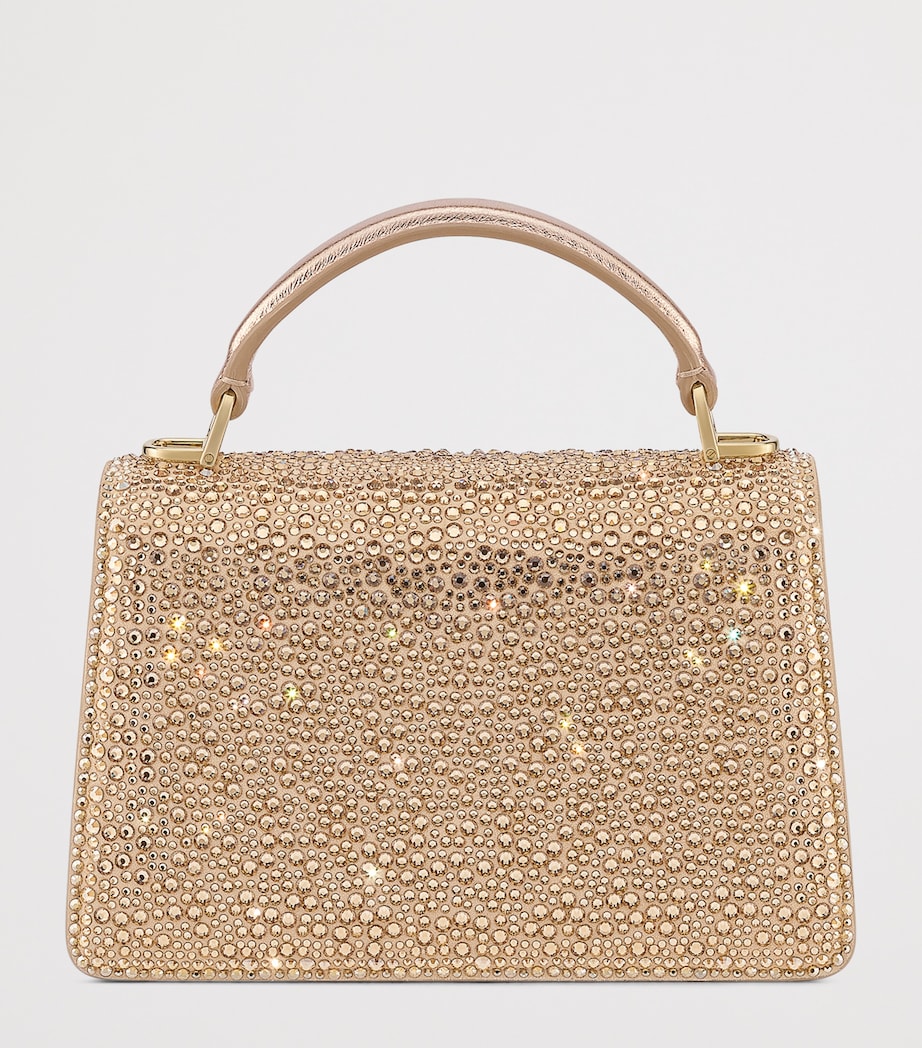 Gold Mini Crystal-Embellished Suede Serpenti Forever Top-Handle Bag