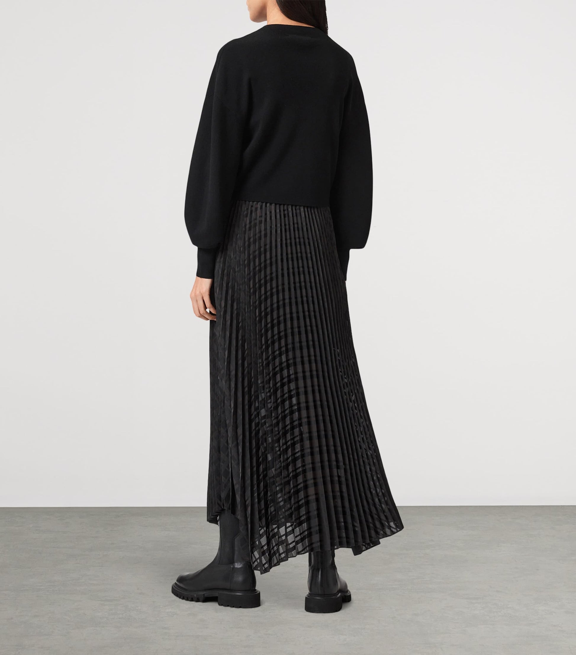 Black Pleated Sinead Sweater Dress