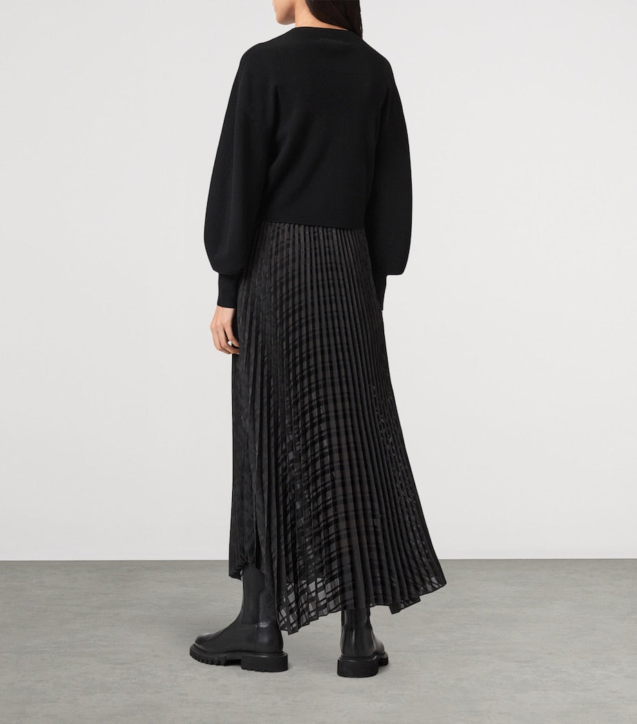 AllSaints Black Pleated Sinead Sweater Dress