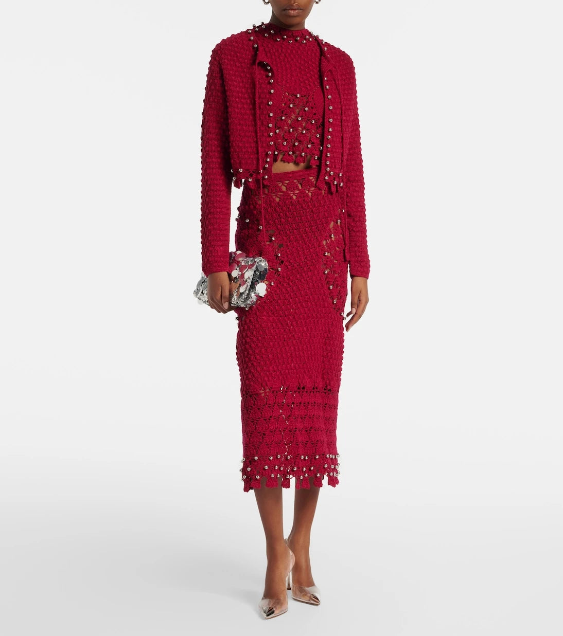 Rabanne - Studded crochet cotton cardigan