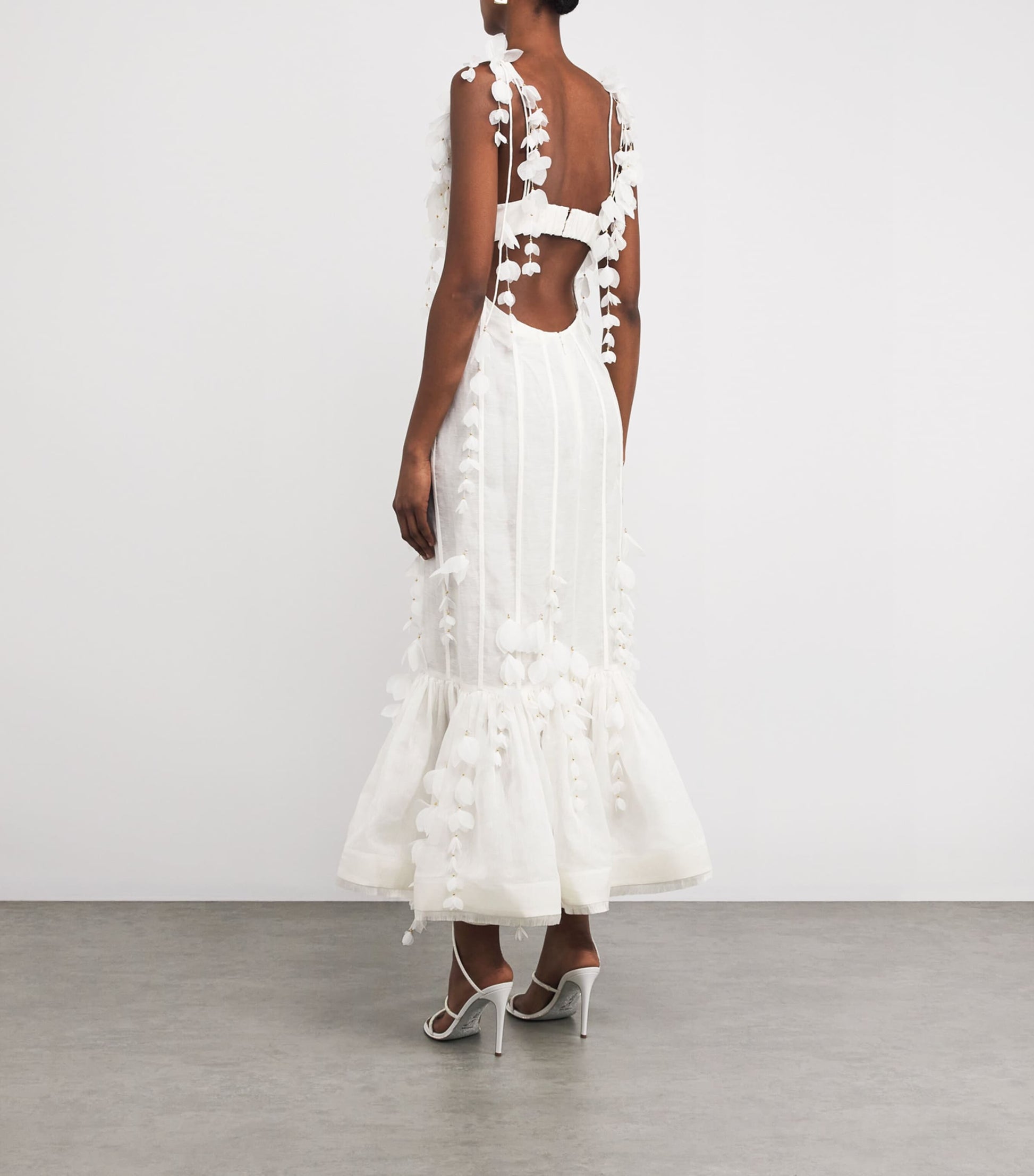 Zimmermann Ivory Linen-Silk Petal Midi Dress