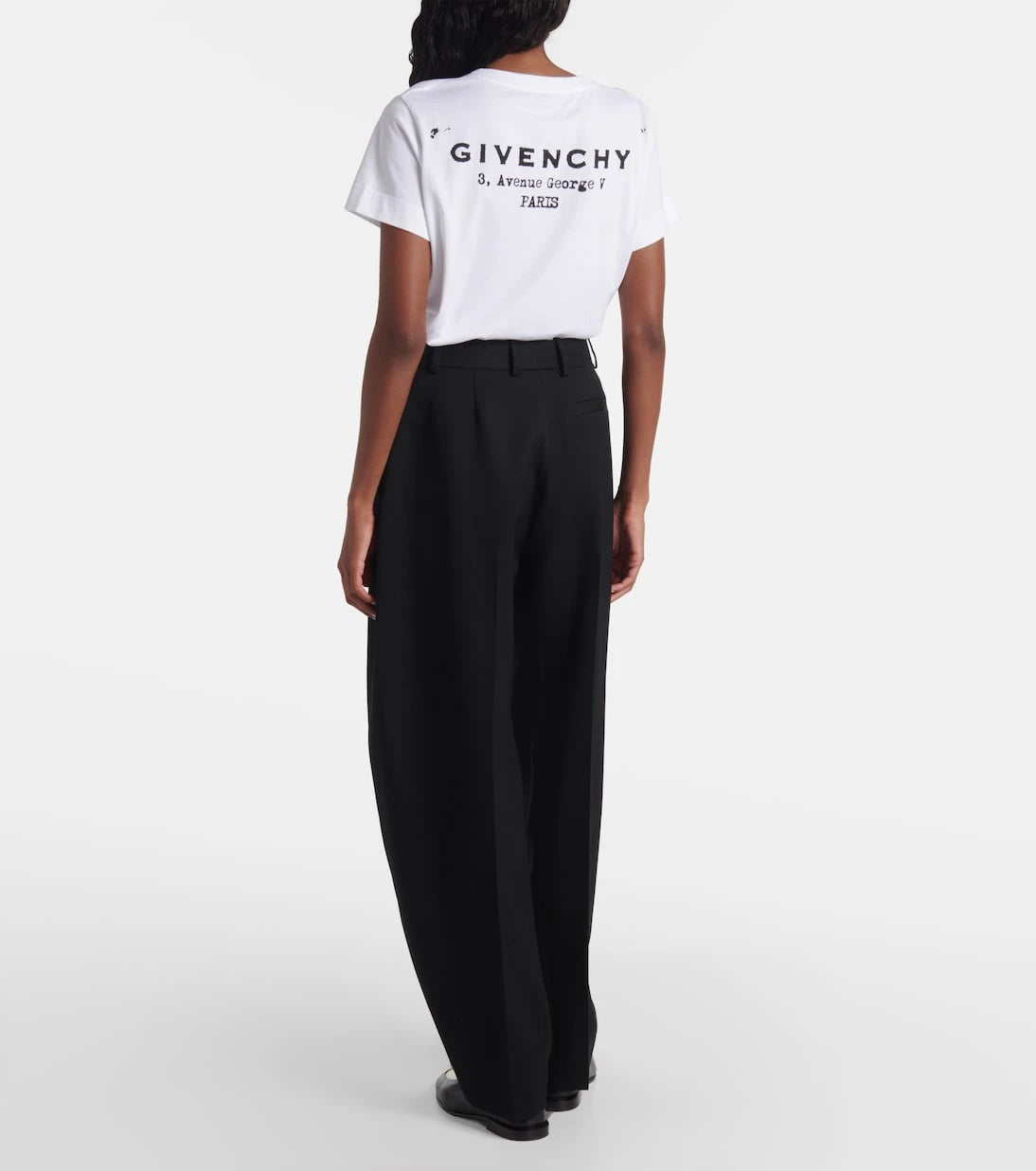 Givenchy - بنطلون بقصة ساق واسعة من صوف "كوكو" بنقشة "غران دو بودر"