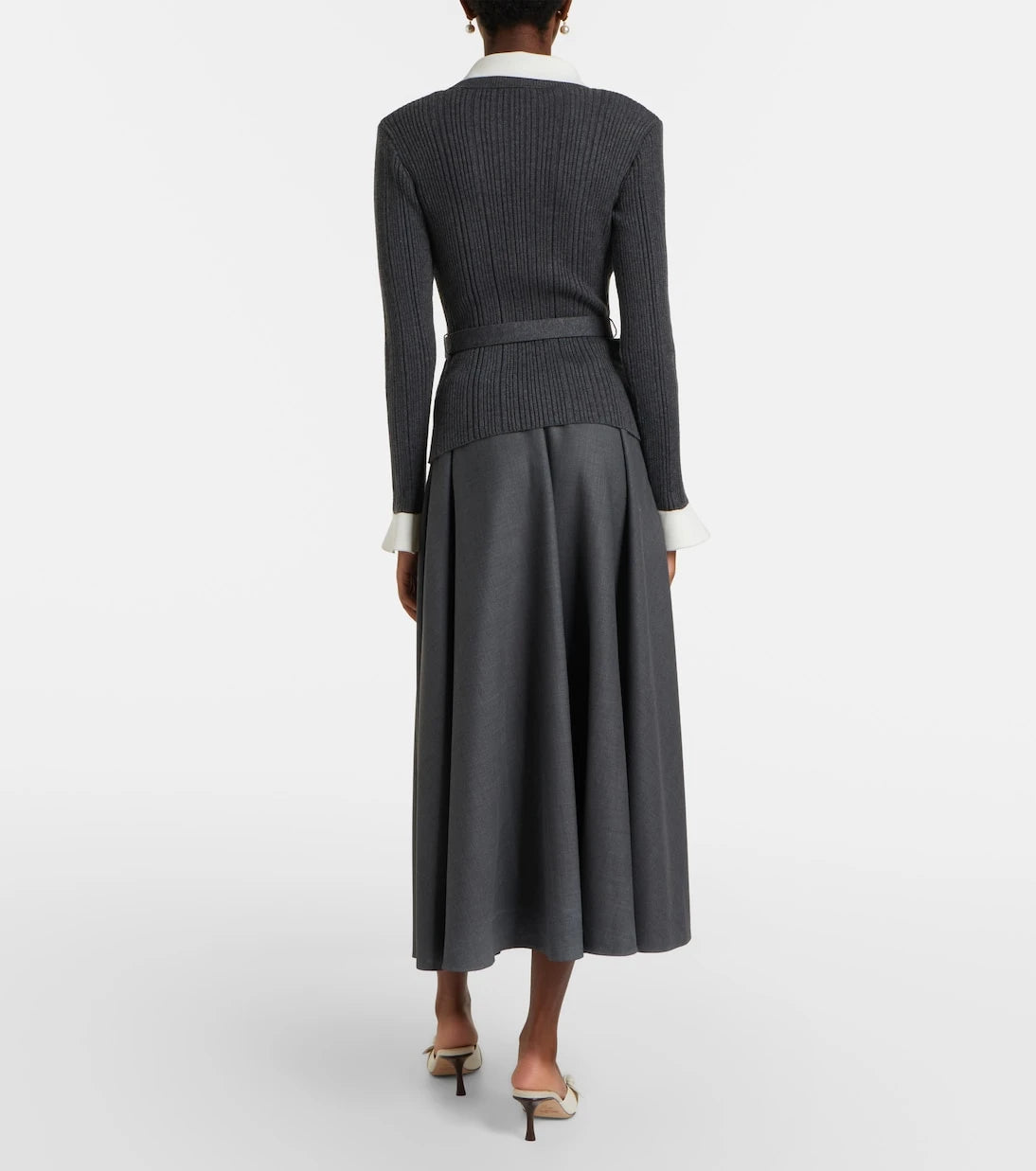 Self-Portrait - Belted ribbed-knit midi dress