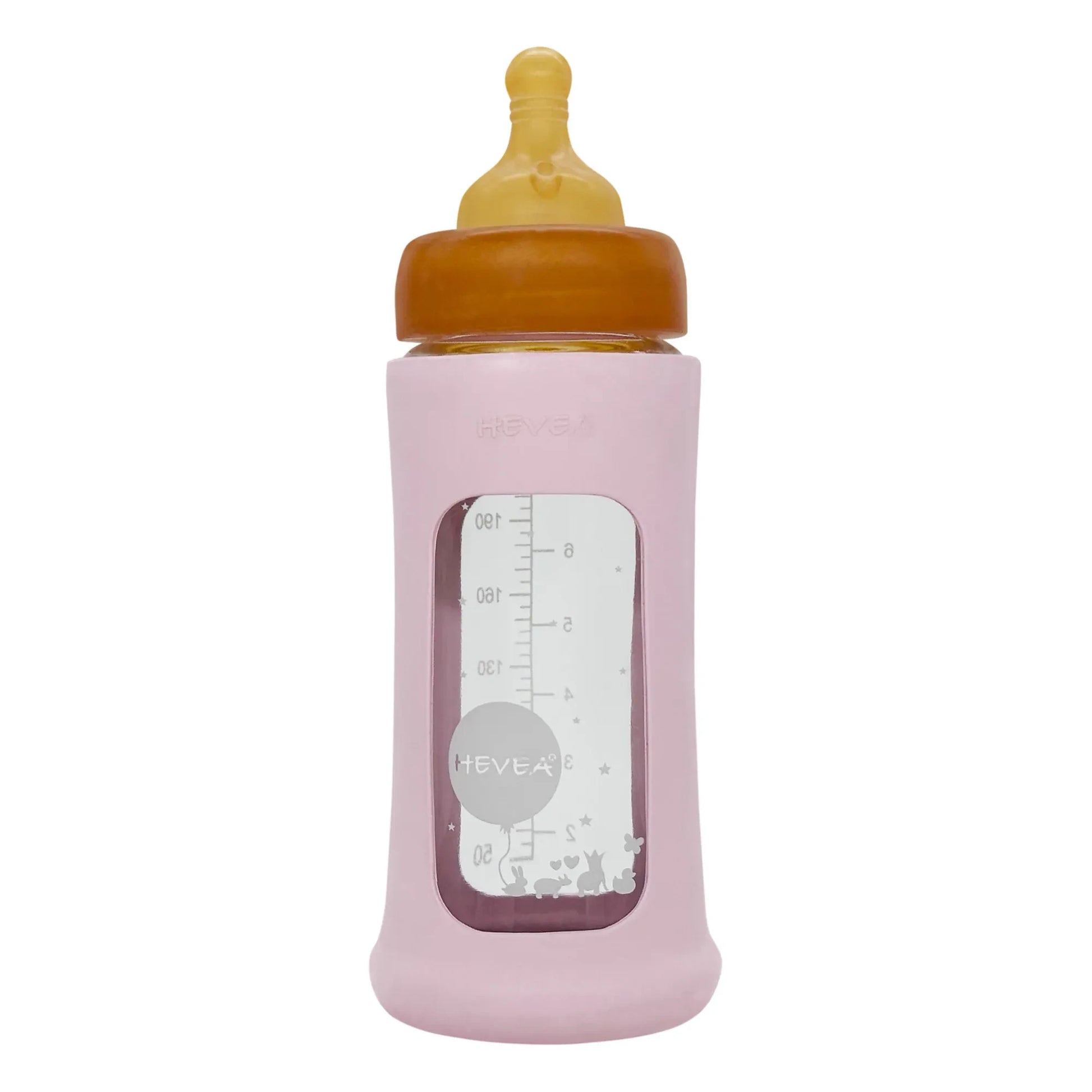 Hevea - Medium Flow Wide-Neck Glass Bottle with Protective Sleeve | Powder pink