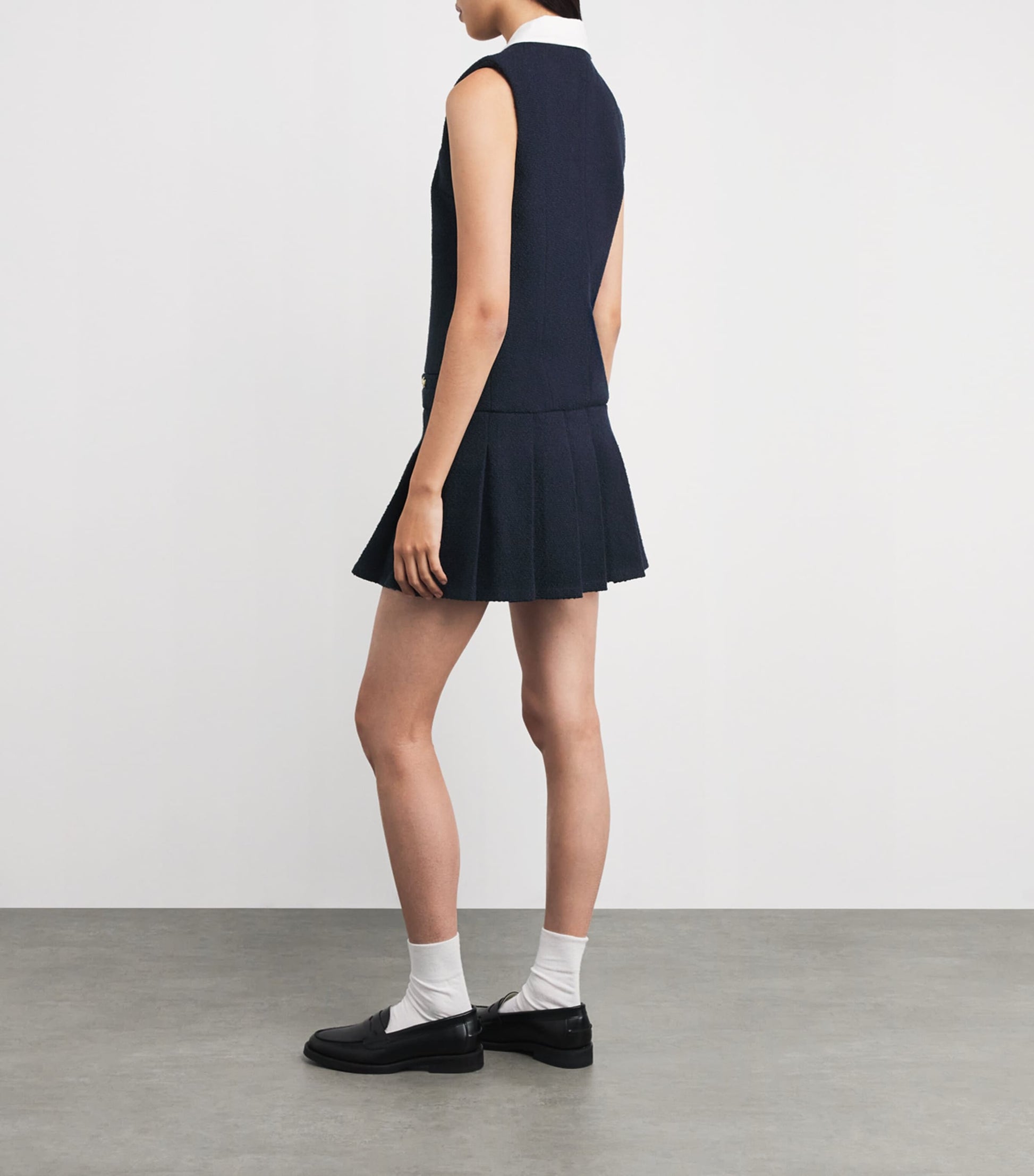 Maje Blue Tweed Buttoned Mini Dress