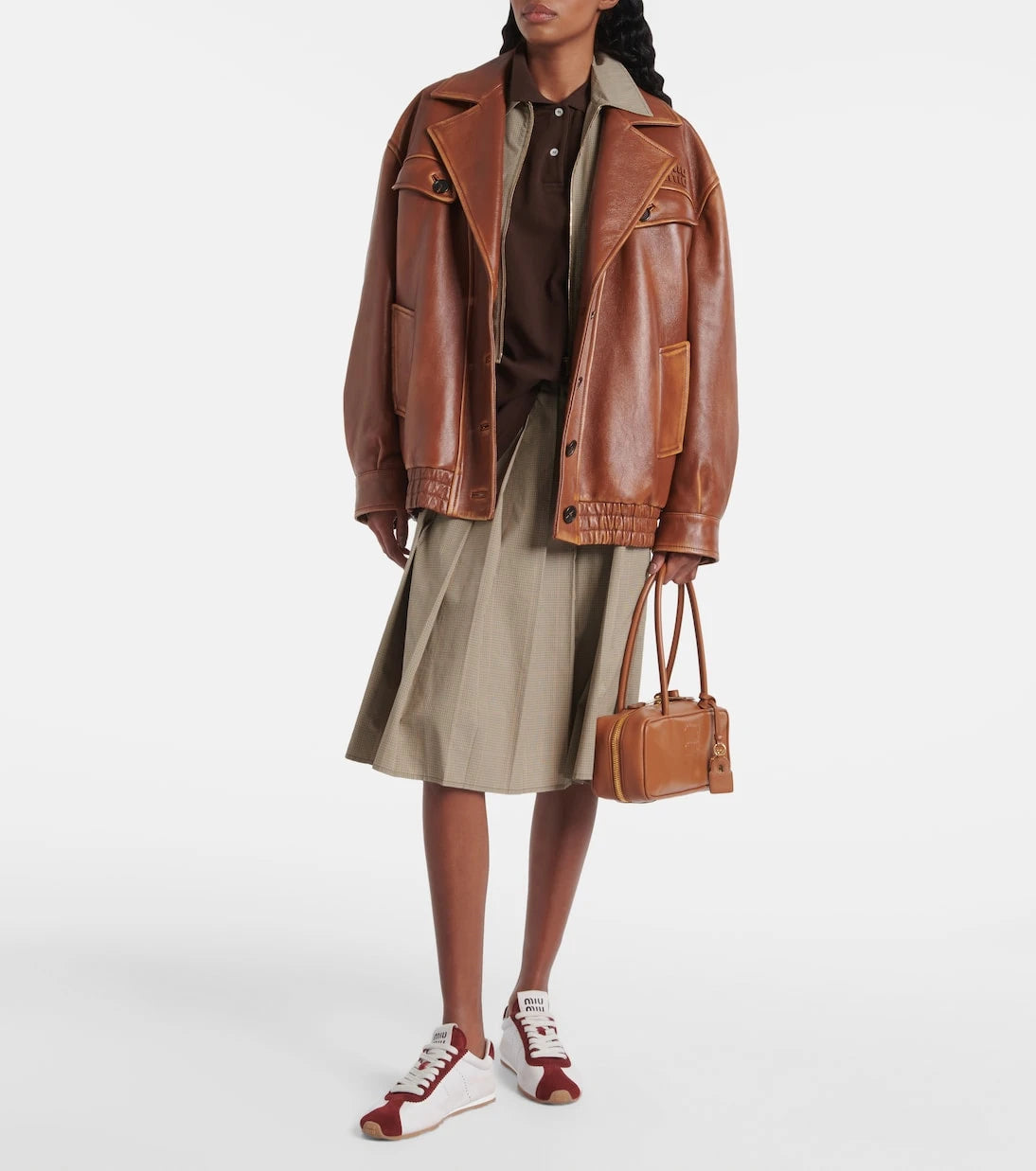 Miu Miu - Beau logo embossed leather tote bag