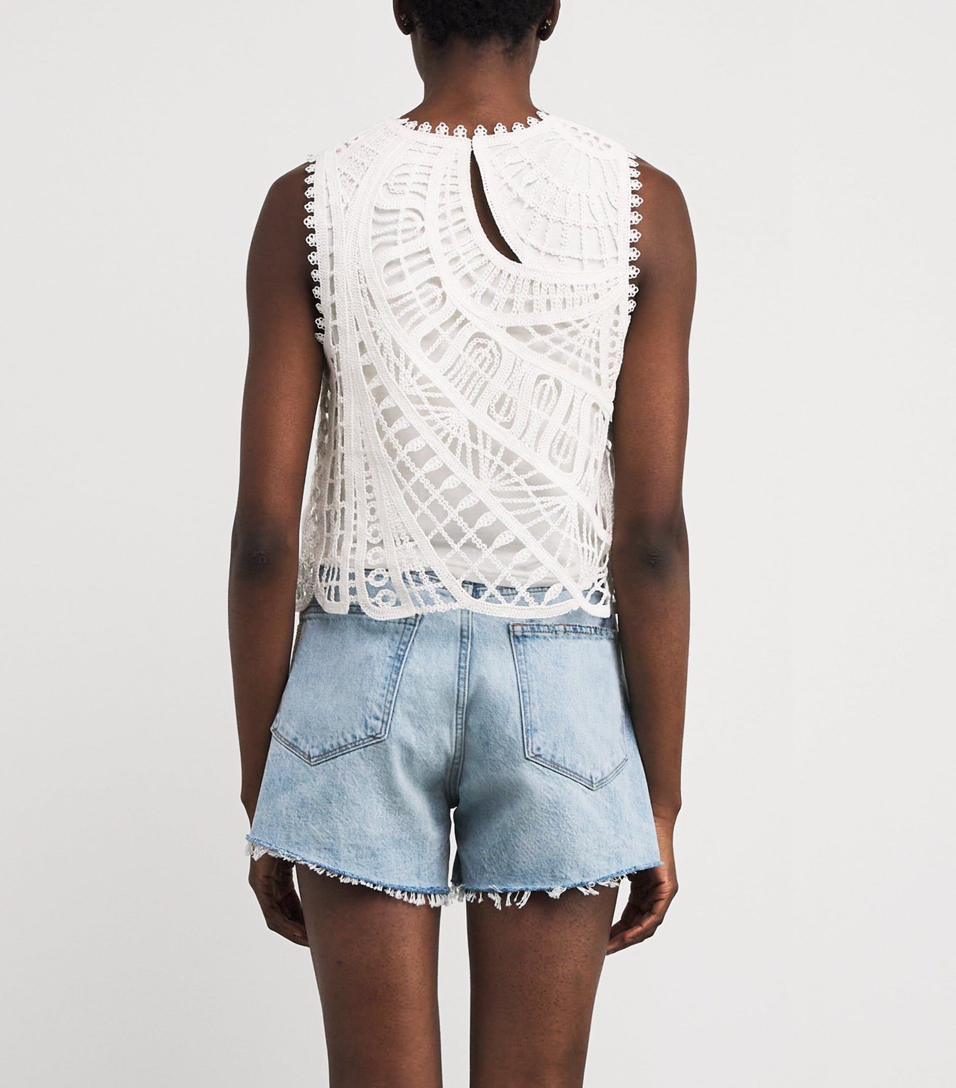 White Crochet Sleeveless Crop Top