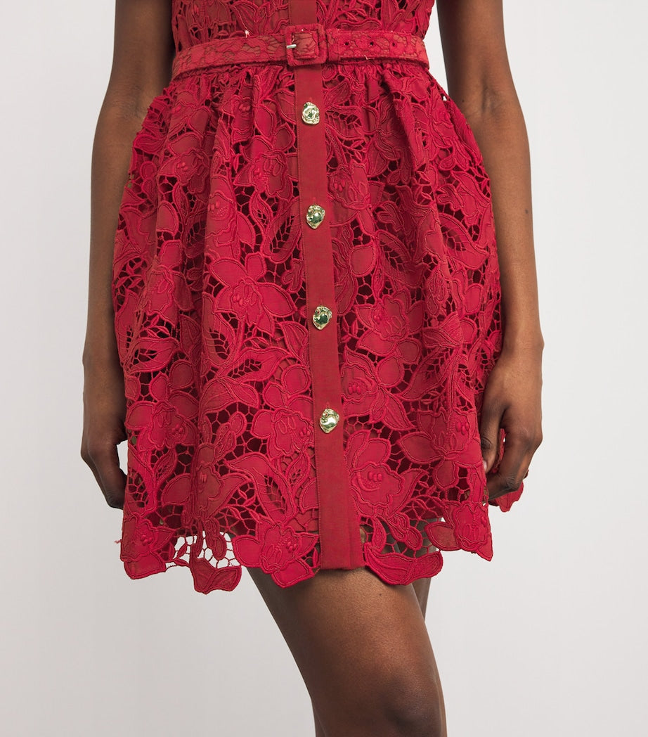 Self-Portrait Burgundy Lace Belted Mini Dress