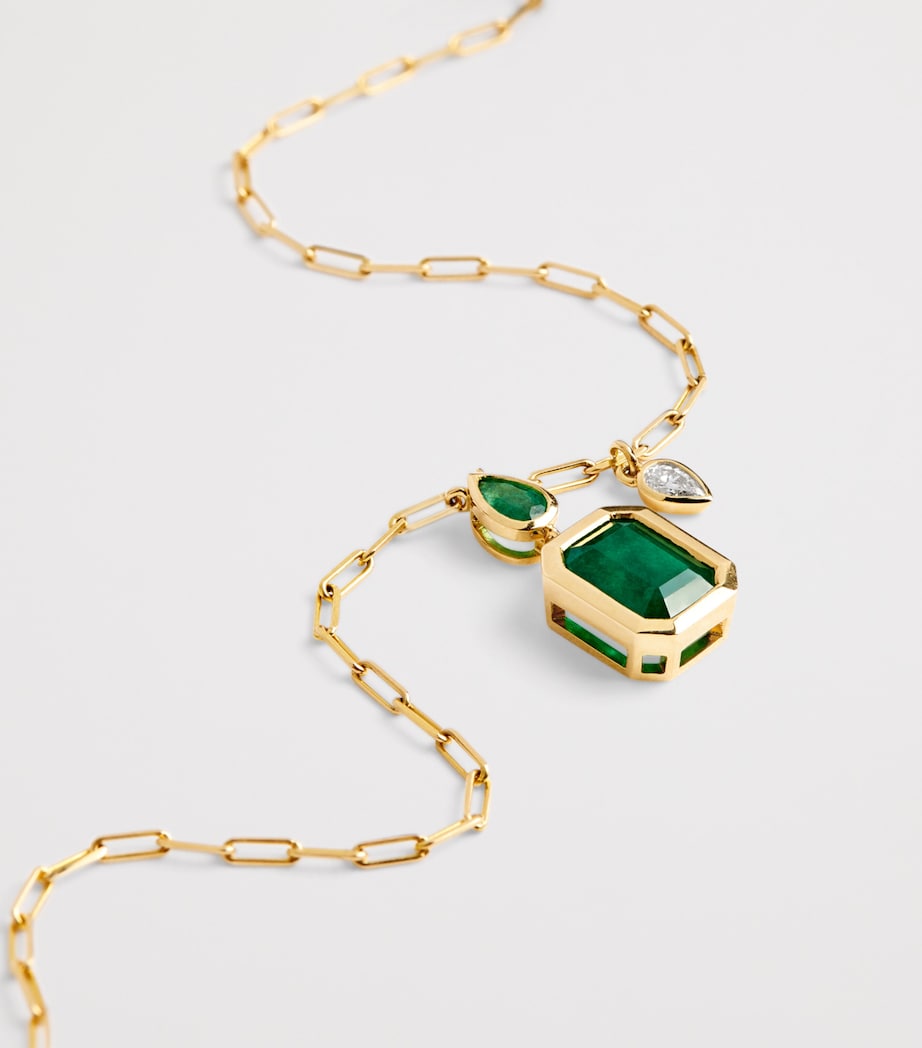 Yellow Gold, Emerald and Diamond Double Drop Necklace
