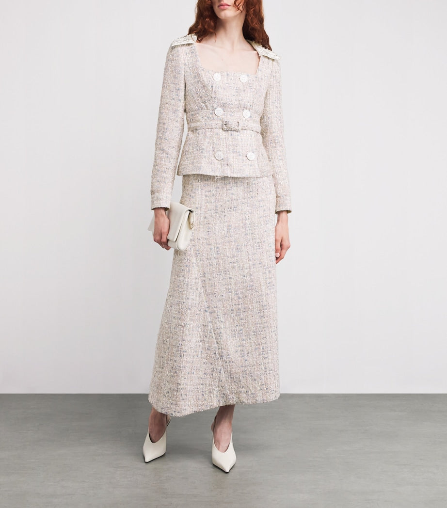 Huishan Zhang Pink Tweed Embellished Goldie Jacket