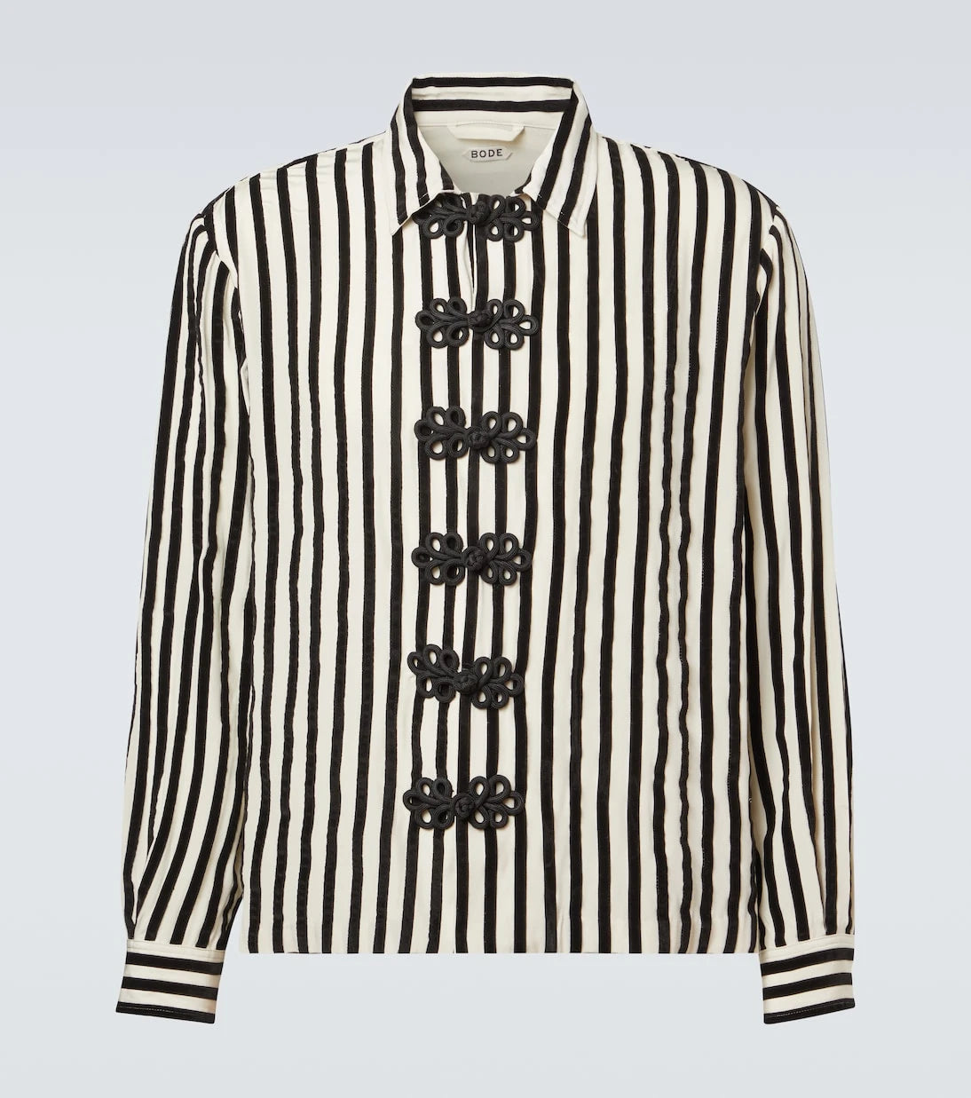 Bode - Striped velvet-trimmed silk shirt