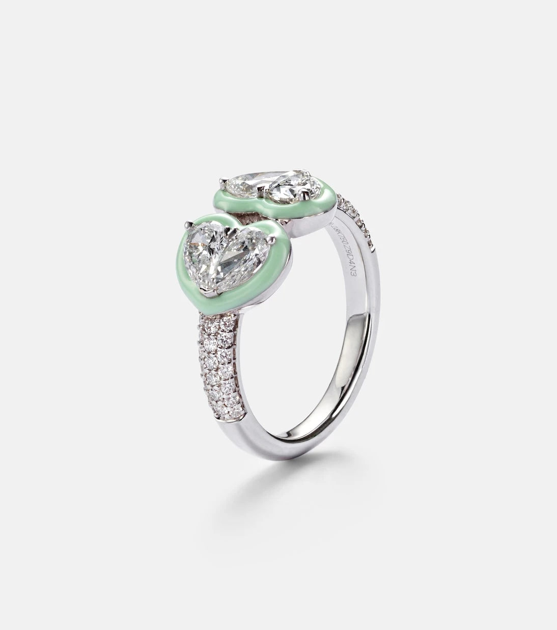 Kamyen - 18kt white gold and enamel ring with diamonds