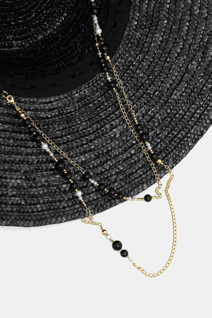 LE SH KA geniş siperli kadın şapka Black Straw Veil