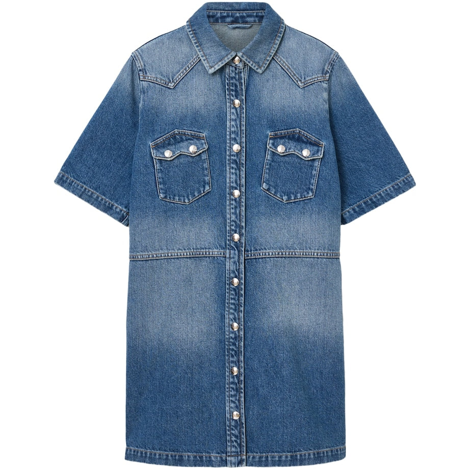 AllSaints Blue Organic Denim Rock Mini Shirt Dress