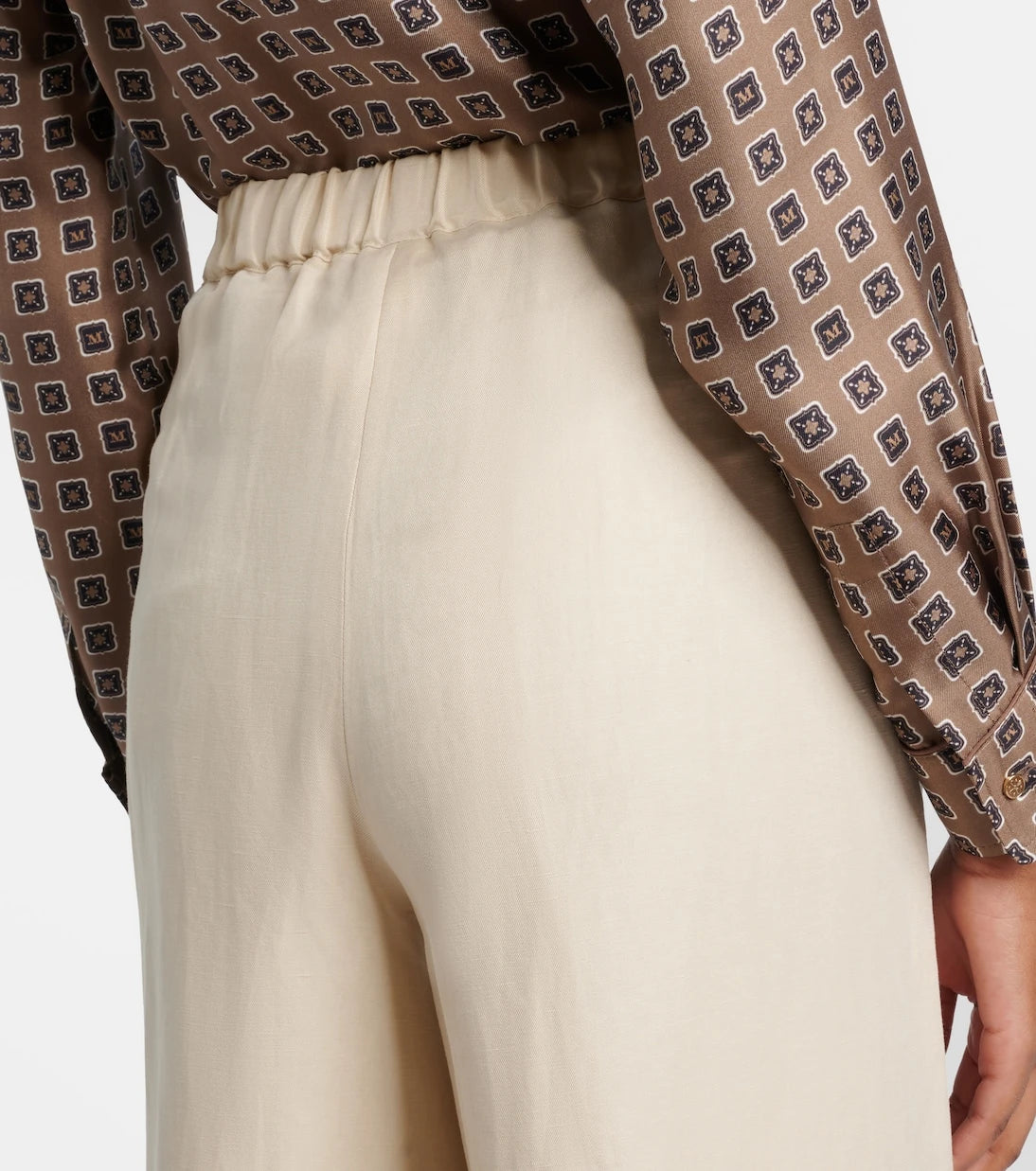 Max Mara - بنطال بأرجل واسعة من الكتان والحرير بلون أورو