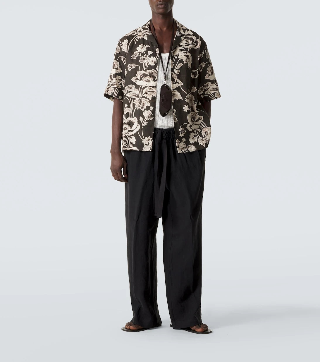 Commas - Floral linen bowling shirt