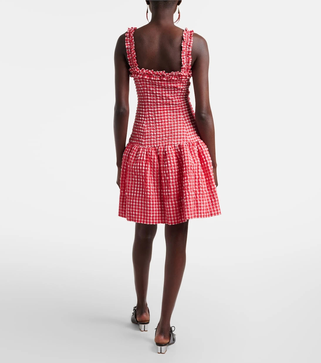 Ganni - Seersucker ruffled minidress