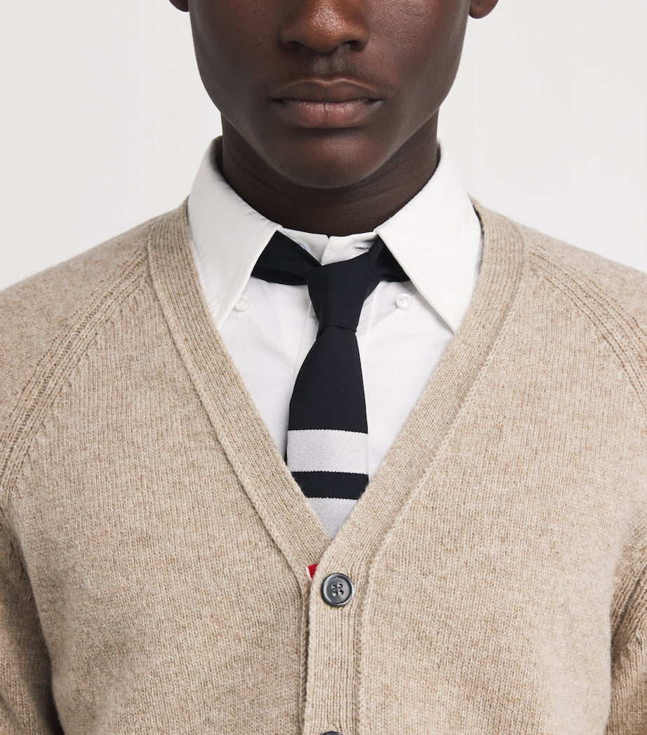 Beige Wool 4-Bar Stripe Cardigan