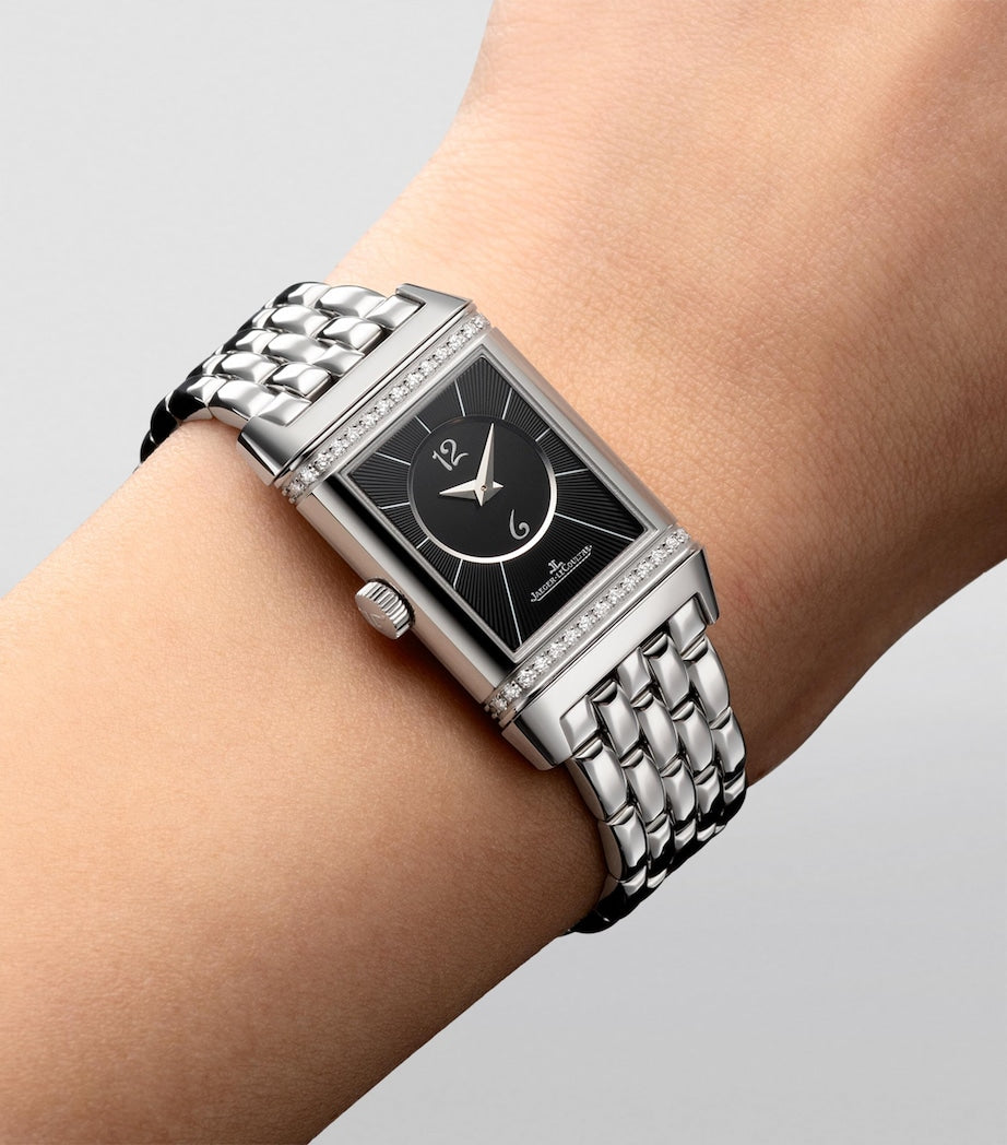 Small Stainless Steel and Diamond Reverso Classic Duetto Watch 21mm