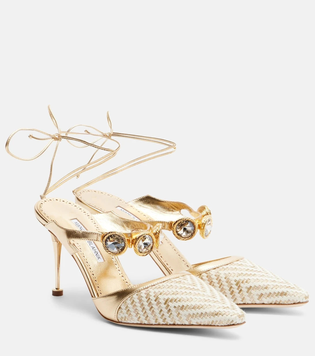 Manolo Blahnik - Soria embellished leather-trimmed pumps