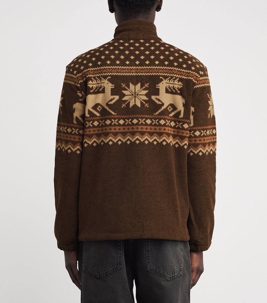Brown Fleece Fair Isle Quarter-Zip Sweatshirt