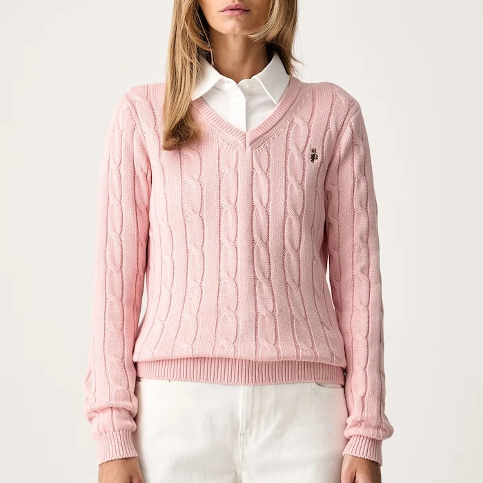 U.S. Polo Assn. Kadın Pamuklu V Yaka Örgü Kazak