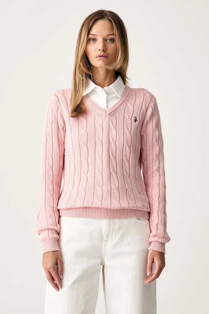 U.S. Polo Assn. Kadın Pamuklu V Yaka Örgü Kazak