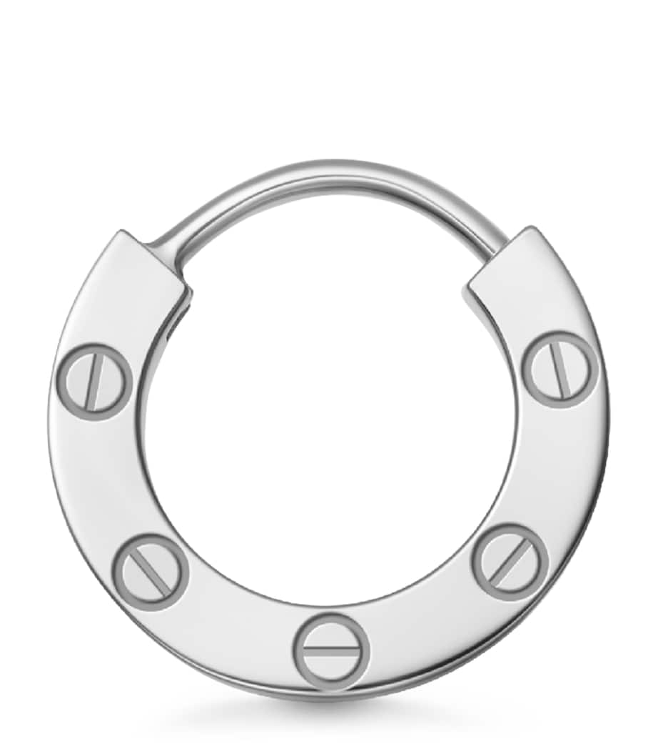 White Gold and Diamond LOVE Single Hoop Earring